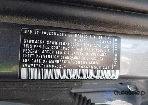 2013 Volkswagen Beetle R-Line from USA, damaged, VIN 3VWVT7AT1DM673264